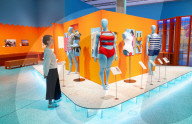 Splash! A Century of Swimming and Style exhibition and Baywatch swimsuit at the Design Museum, London, UK.