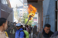 Protestors Burn Effigy Of Nepal Minister Against Deposition Of Electricity Authority Chief