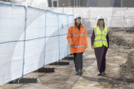 Rachel Reeves UK Chancellor of the Exchequer and Deputy Prime Minister Angela Rayner visit a housing development site