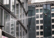 Window cleaning drone deployed in London, UK.