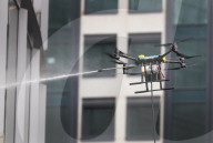 Window cleaning drone deployed in London, UK.