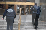 NYPD Crime Scene Investigators At Scene Where Suspect Dies In Custody At Manhattan Criminal Court In Lower Manhattan New York
