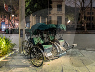 Parked Cyclos On A Quiet Street In Hanoi