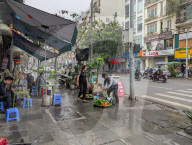 Street Vendor Sells Vegetables In Hanoi