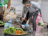 Street Vendor Sells Vegetables In Hanoi
