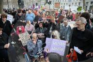 Welfare campaigners gather in Whitehall, London, UK.