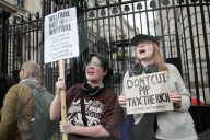 Welfare campaigners gather in Whitehall, London, UK.