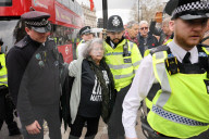 Welfare campaigners gather in Whitehall, London, UK.