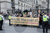 Welfare campaigners gather in Whitehall, London, UK.