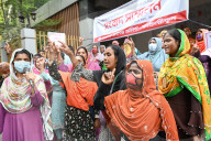 Garments Workers Hunger March With Utensils In Hand In Dhaka.