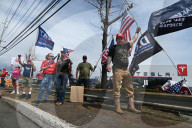 Pro-Elon Musk And Tesla Protesters And Anti-Elon Musk And Tesla Protesters Demonstrate At Tesla Dealership On Route 17 North In Paramus New Jersey