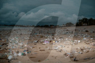 Platic Waste Beach Bali Indonesia
