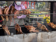 Ducks Roasted Over Charcoal At A Street Stall In Vietnam