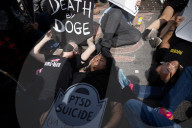 Activists Gather At NYC AIDS Memorial And March To Tesla Dealership For ‚ÄúTesla Takedown‚Äù Rally To Protest DOGE Cuts