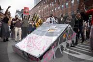 Activists Gather At NYC AIDS Memorial And March To Tesla Dealership For ‚ÄúTesla Takedown‚Äù Rally To Protest DOGE Cuts