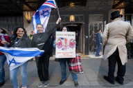 Stop The Hate, Our Fight and Iron Initiative & other pro Israel campaign groups join forces to protest outside Claridge’s Hotel in Mayfair, London, UK.