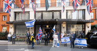 Stop The Hate, Our Fight and Iron Initiative & other pro Israel campaign groups join forces to protest outside Claridge’s Hotel in Mayfair, London, UK.