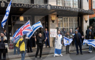 Stop The Hate, Our Fight and Iron Initiative & other pro Israel campaign groups join forces to protest outside Claridge’s Hotel in Mayfair, London, UK.