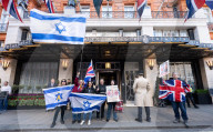 Stop The Hate, Our Fight and Iron Initiative & other pro Israel campaign groups join forces to protest outside Claridge’s Hotel in Mayfair, London, UK.