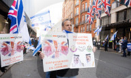 Stop The Hate, Our Fight and Iron Initiative & other pro Israel campaign groups join forces to protest outside Claridge’s Hotel in Mayfair, London, UK.