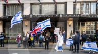 Stop The Hate, Our Fight and Iron Initiative & other pro Israel campaign groups join forces to protest outside Claridge’s Hotel in Mayfair, London, UK.