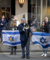 Stop The Hate, Our Fight and Iron Initiative & other pro Israel campaign groups join forces to protest outside Claridge’s Hotel in Mayfair, London, UK.