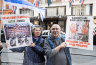 Stop The Hate, Our Fight and Iron Initiative & other pro Israel campaign groups join forces to protest outside Claridge’s Hotel in Mayfair, London, UK.