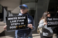 Protesters Demonstrate Outside Of Paul, Weiss Law Firm In NYC