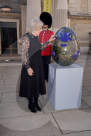 Queen Camilla with the Green Man Humpty Dumpty Egg in London, UK.