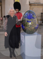 Queen Camilla with the Green Man Humpty Dumpty Egg in London, UK.