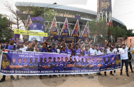 Jubillant Kolkata Knight Riders Supporters During IPL Match .
