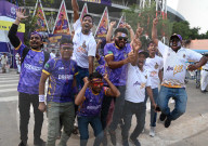 Jubillant Kolkata Knight Riders Supporters During IPL Match .