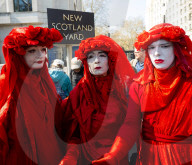 Youth Demand / Extinction Rebellion protest outside New Scotland Yard, Westminster, London, UK,