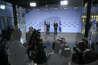 US Secretary of State and NATO Chief Deliver Joint Statement in Brussels, Belgium.