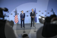US Secretary of State and NATO Chief Deliver Joint Statement in Brussels, Belgium.