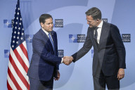 US Secretary of State and NATO Chief Deliver Joint Statement in Brussels, Belgium.