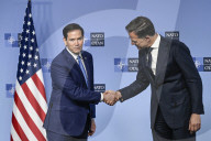 US Secretary of State and NATO Chief Deliver Joint Statement in Brussels, Belgium.