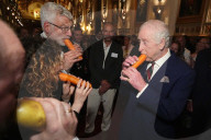 King Charles with the London Vegetable Orchestra in Windsor Castle, Windsor, UK.