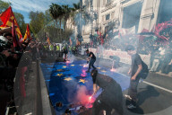 Hundreds Of Striking Students Gather In Front Of The Ministry Of Education In Rome, Italy