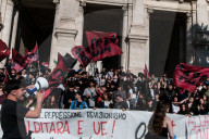 Hundreds Of Striking Students Gather In Front Of The Ministry Of Education In Rome, Italy
