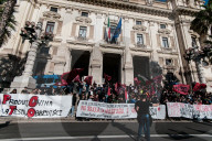 Hundreds Of Striking Students Gather In Front Of The Ministry Of Education In Rome, Italy