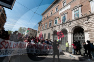 Hundreds Of Striking Students Gather In Front Of The Ministry Of Education In Rome, Italy