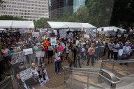 Hands Off! Anti-Trump Protest At Houston City Hall  