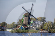Traditional Dutch Windmills Of The Zaanse Schans Open Air Museum