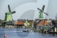 Traditional Dutch Windmills Of The Zaanse Schans Open Air Museum