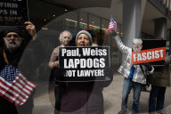 Protesters Demonstrate Outside Of Law Firm Paul Weiss In NYC