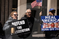 Demonstrators Protest Outside Of Fox News Headquarters In Manhattan