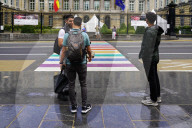 Visitors Outside Belgian Federal Parliament