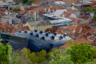 Kunsthaus Graz Among Rooftops In City Center