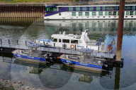 Police Boats At Cologne Harbor Deutz
